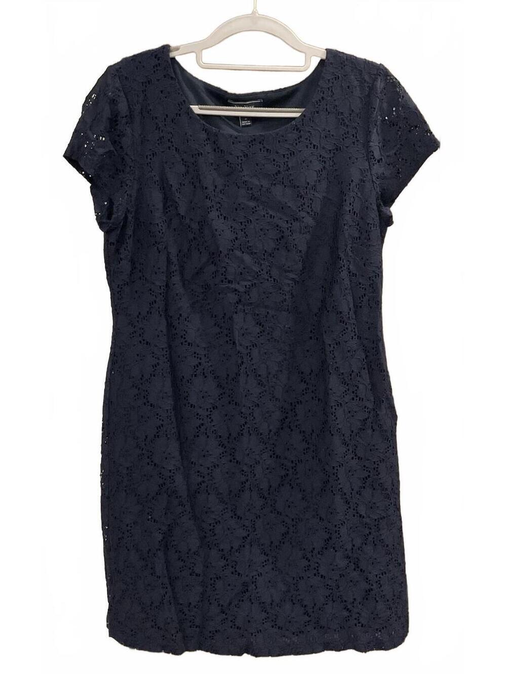 New York & Co. Womens Dark blue Lace Top Short Sleeve Round Neck Dress Size 10